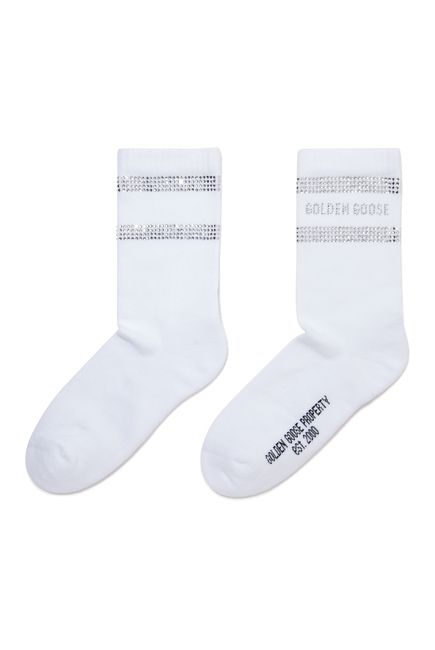 Logo Print Diamante Cotton Blend Socks